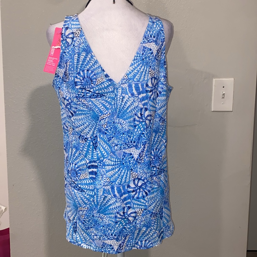 NWT Lilly Pulitzer 100% Linen Blue Tropical Sleeveless Top Size Medium Summer - Picture 5 of 9